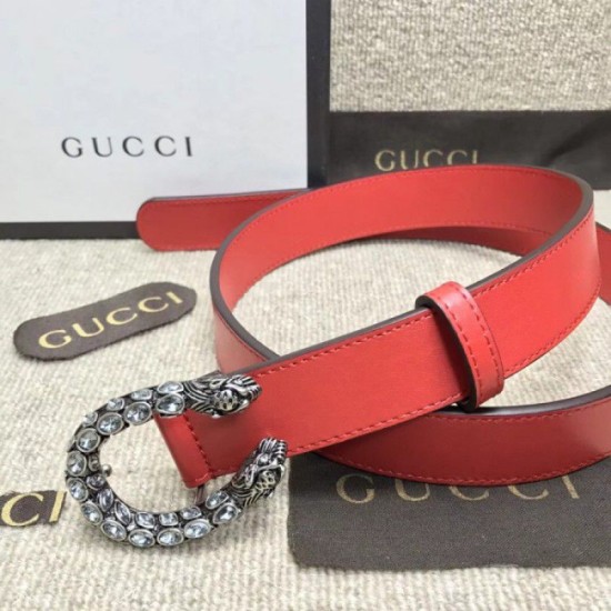 Replica Gucci belt with crystal Dionysus buckle red 432142