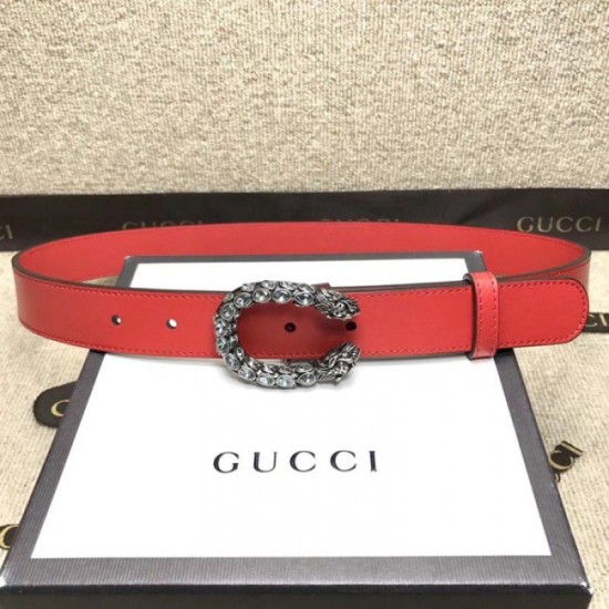 Replica Gucci belt with crystal Dionysus buckle red 432142