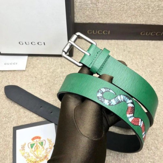 Fake Gucci belt with Kingsnake Green 434520 Replica
