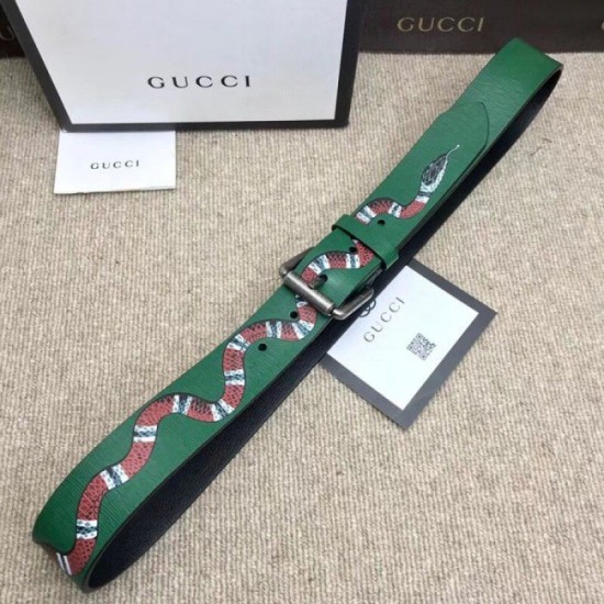 Fake Gucci belt with Kingsnake Green 434520 Replica
