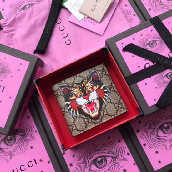 Replica Gucci Angry Cat print GG Supreme wallet 451268 Replica Gucci Angry Cat print GG Supreme wallet 451268
