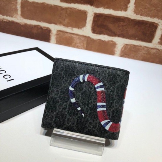 Fake Gucci Kingsnake print GG Supreme wallet black 451268 Replica Replica Gucci Kingsnake print GG Supreme wallet black 451268
