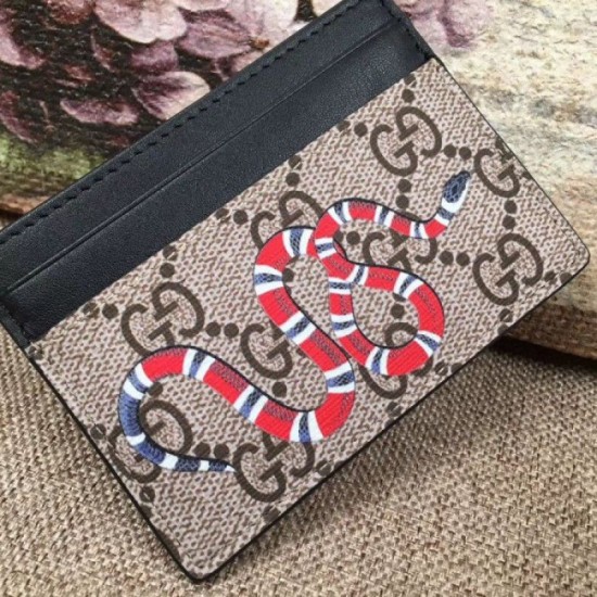 Replica Gucci Kingsnake print GG Supreme card case 451277 Replica Gucci Kingsnake print GG Supreme card case 451277