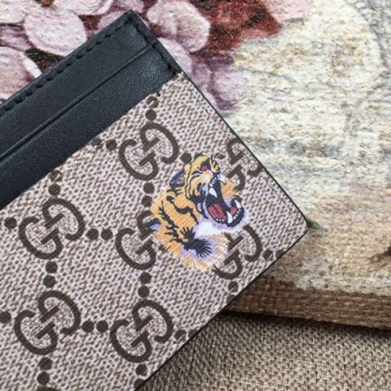 Fake Gucci Tiger print GG Supreme card case 451277 Replica Replica Gucci Tiger print GG Supreme card case 451277