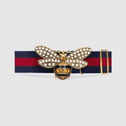 Replica Gucci Web belt with bee blue-red 453277