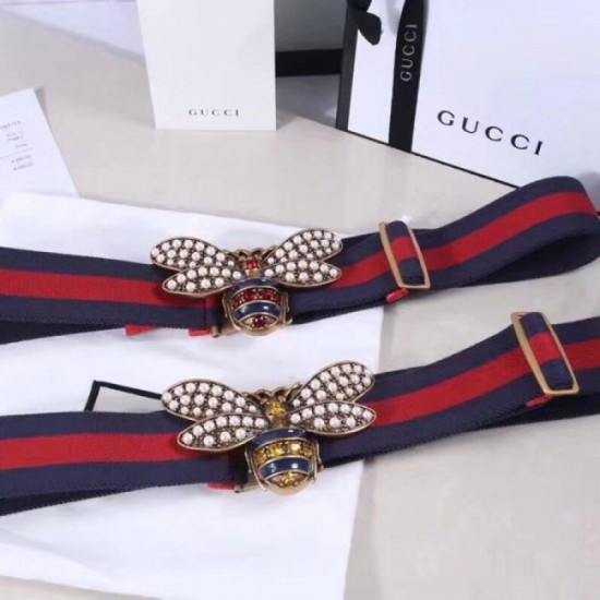 Fake Gucci Web belt with bee blue-red 453277 Replica Replica Gucci Web belt with bee blue-red 453277