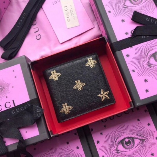 Replica Gucci Bee Star bi-fold wallet black 495055 Replica Gucci Bee Star bi-fold wallet black 495055