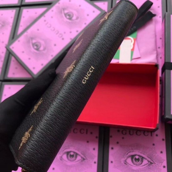 Fake Gucci Bee Star zip around wallet black 495062 Replica Fake Gucci Bee Star zip around wallet black 495062 Replica