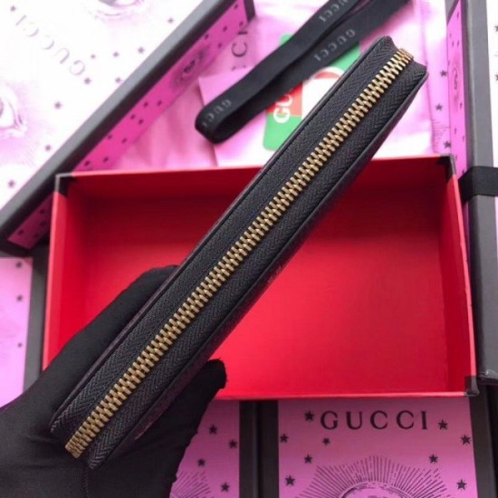 Fake Gucci Bee Star zip around wallet black 495062 Replica Fake Gucci Bee Star zip around wallet black 495062 Replica