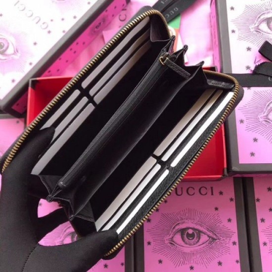 Fake Gucci Bee Star zip around wallet black 495062 Replica Fake Gucci Bee Star zip around wallet black 495062 Replica