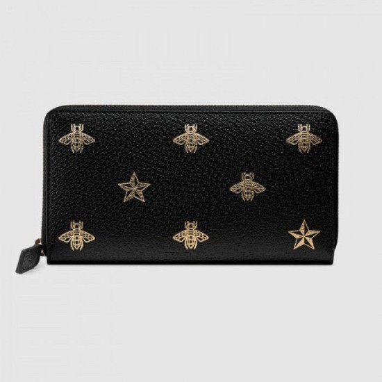 Fake Gucci Bee Star zip around wallet black 495062 Replica Fake Gucci Bee Star zip around wallet black 495062 Replica