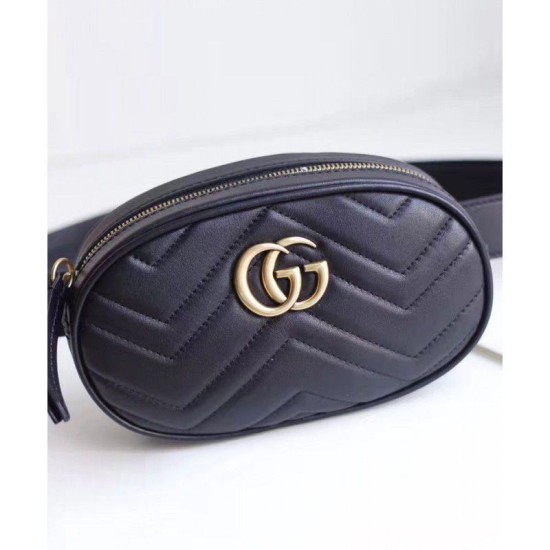 Replica Gucci GG Marmont Matelasse Leather Belt Bag 476434 Black Replica Gucci GG Marmont Matelasse Leather Belt Bag 476434 Black