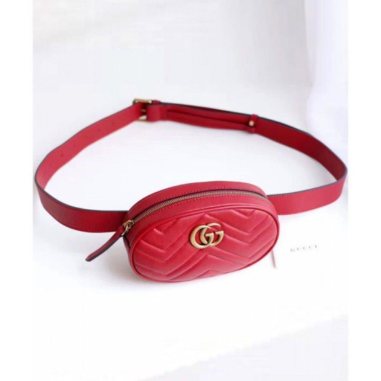 Fake Gucci GG Marmont Matelasse Leather Belt Bag 476434 Red Replica Replica Gucci GG Marmont Matelasse Leather Belt Bag 476434 Red