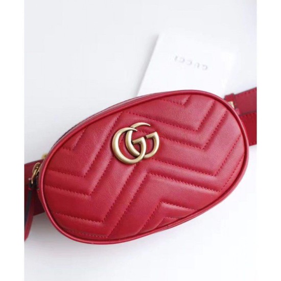 Fake Gucci GG Marmont Matelasse Leather Belt Bag 476434 Red Replica Replica Gucci GG Marmont Matelasse Leather Belt Bag 476434 Red