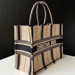 Replica Christian Dior Book Tote Bayadere Small Embroidered Tote Apricot