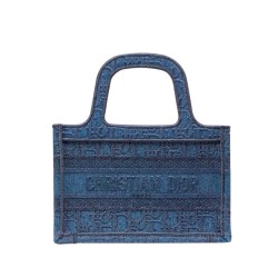 Replica Christian Dior Book Tote Mini Denim Dior Oblique Embroidered Tote Blue