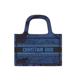 Fake Christian Dior Book Tote Mini Camouflage Embroidered Tote Dark Blue Replica