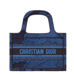 Fake Christian Dior Book Tote Mini Camouflage Embroidered Tote Dark Blue Replica