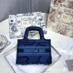 Fake Christian Dior Book Tote Mini Camouflage Embroidered Tote Dark Blue Replica