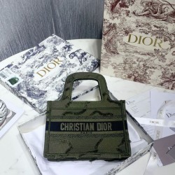 Fake Christian Dior Book Tote Mini Camouflage Embroidered Tote Green Replica