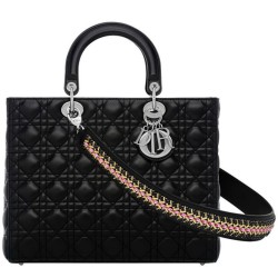 Replica Christian Dior Lady Dior Large Classic Tote Bag With Lambskin Black