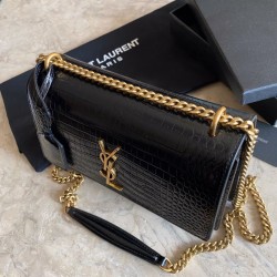 Fake YSL Saint Laurent Medium Sunset Bag In Crocodile Embossed Gold Hardware Replica
