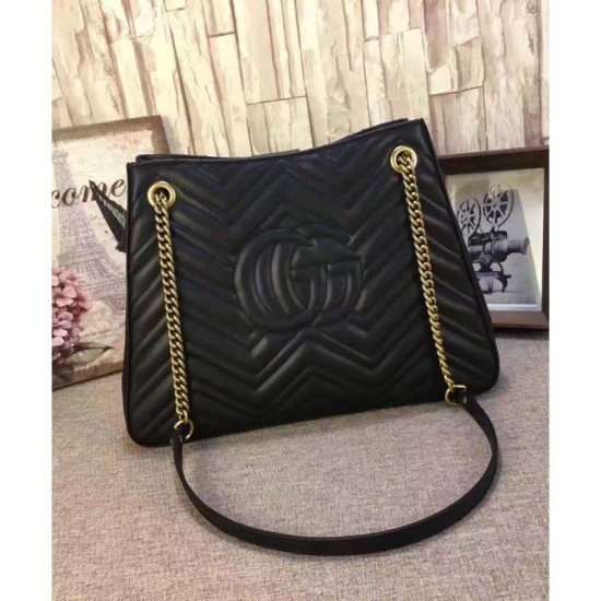 Fake Gucci GG Marmont Matelasse Shoulder Bag 453569 Black Replica Replica Gucci GG Marmont Matelasse Shoulder Bag 453569 Black