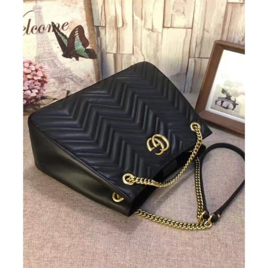 Fake Gucci GG Marmont Matelasse Shoulder Bag 453569 Black Replica Replica Gucci GG Marmont Matelasse Shoulder Bag 453569 Black