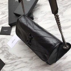 Fake YSL Saint Laurent  Niki Body Bag Crinkled Vintage Leather Black Replica