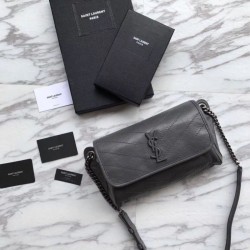 Replica YSL Saint Laurent  Niki Body Bag Crinkled Vintage Leather Gray