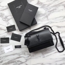 Replica YSL Saint Laurent Medium Sunset Bag Smooth Leather Black Hardware