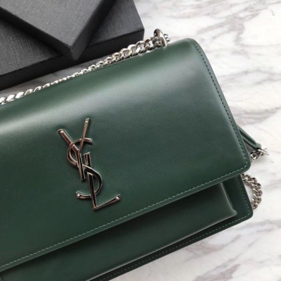 Fake YSL Saint Laurent Medium Sunset Bag Smooth Leather Green Replica Replica YSL Saint Laurent Medium Sunset Bag Smooth Leather Green