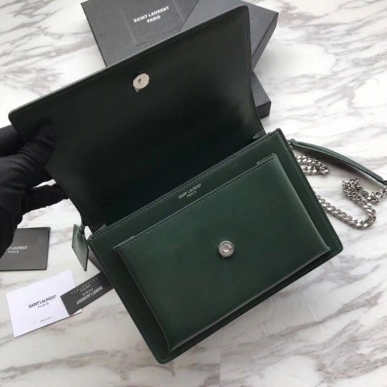 Fake YSL Saint Laurent Medium Sunset Bag Smooth Leather Green Replica Replica YSL Saint Laurent Medium Sunset Bag Smooth Leather Green