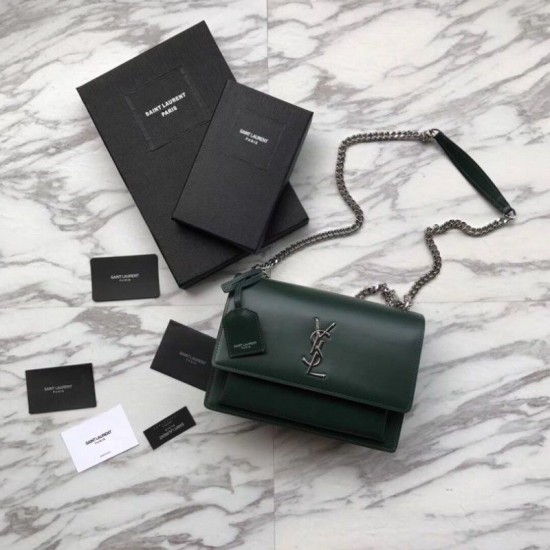 Fake YSL Saint Laurent Medium Sunset Bag Smooth Leather Green Replica Replica YSL Saint Laurent Medium Sunset Bag Smooth Leather Green