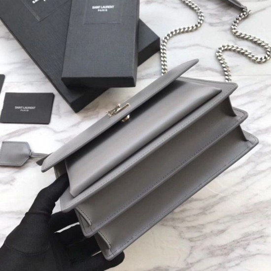 Fake YSL Saint Laurent Medium Sunset Bag Smooth Leather Gray Replica Replica YSL Saint Laurent Medium Sunset Bag Smooth Leather Gray
