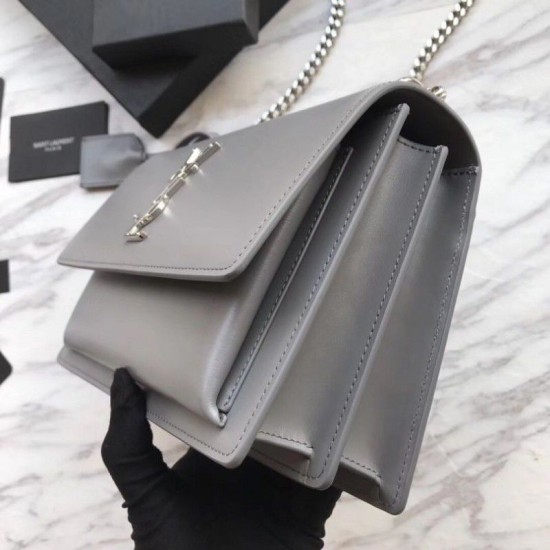 Fake YSL Saint Laurent Medium Sunset Bag Smooth Leather Gray Replica Replica YSL Saint Laurent Medium Sunset Bag Smooth Leather Gray