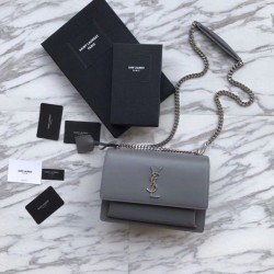 Replica YSL Saint Laurent Medium Sunset Bag Smooth Leather Gray