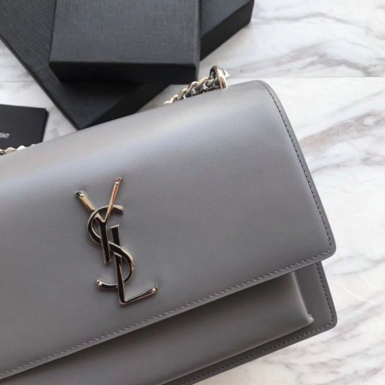 Fake YSL Saint Laurent Medium Sunset Bag Smooth Leather Gray Replica Replica YSL Saint Laurent Medium Sunset Bag Smooth Leather Gray