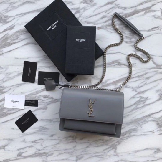 Fake YSL Saint Laurent Medium Sunset Bag Smooth Leather Gray Replica Replica YSL Saint Laurent Medium Sunset Bag Smooth Leather Gray