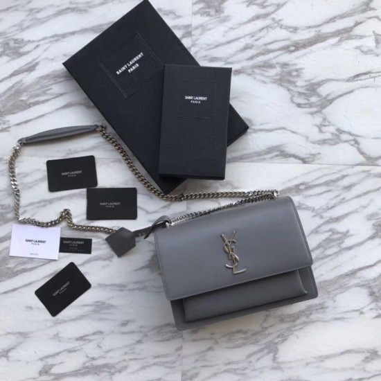 Fake YSL Saint Laurent Medium Sunset Bag Smooth Leather Gray Replica Replica YSL Saint Laurent Medium Sunset Bag Smooth Leather Gray