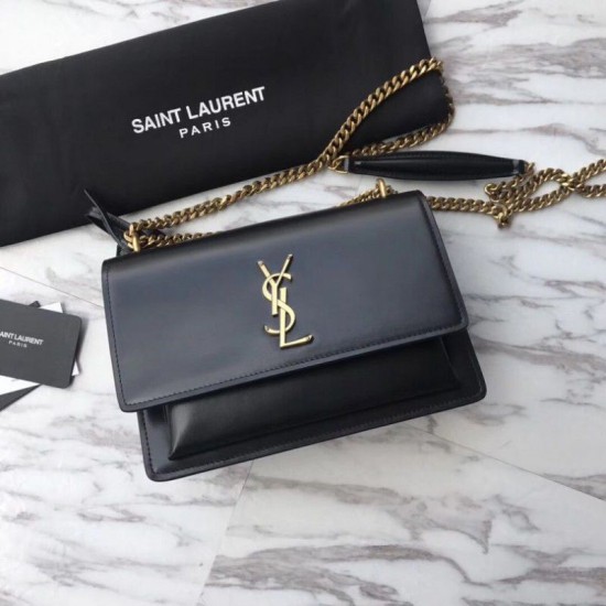 Fake YSL Saint Laurent Medium Sunset Bag Smooth Leather Black Gold Hardware Replica Replica YSL Saint Laurent Medium Sunset Bag Smooth Leather Black Gold Hardware