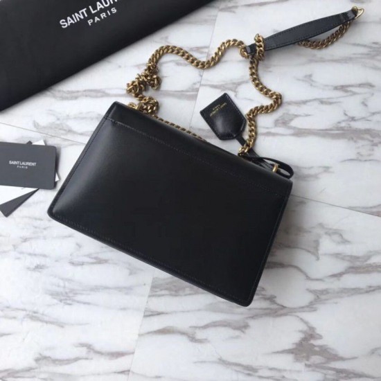 Fake YSL Saint Laurent Medium Sunset Bag Smooth Leather Black Gold Hardware Replica Replica YSL Saint Laurent Medium Sunset Bag Smooth Leather Black Gold Hardware