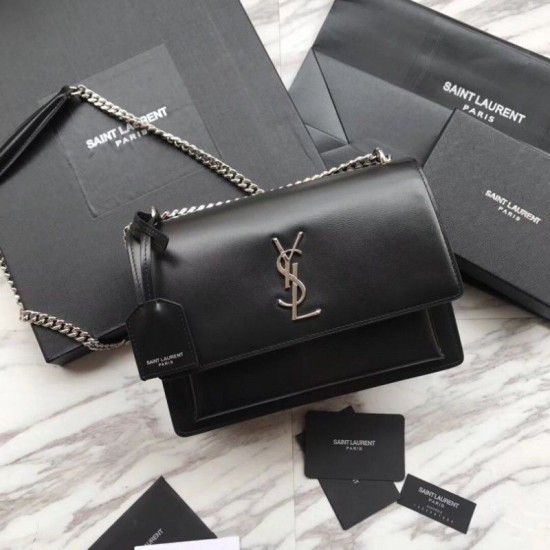 Replica YSL Saint Laurent Medium Sunset Bag Smooth Leather Black Silver Hardware Replica YSL Saint Laurent Medium Sunset Bag Smooth Leather Black Silver Hardware