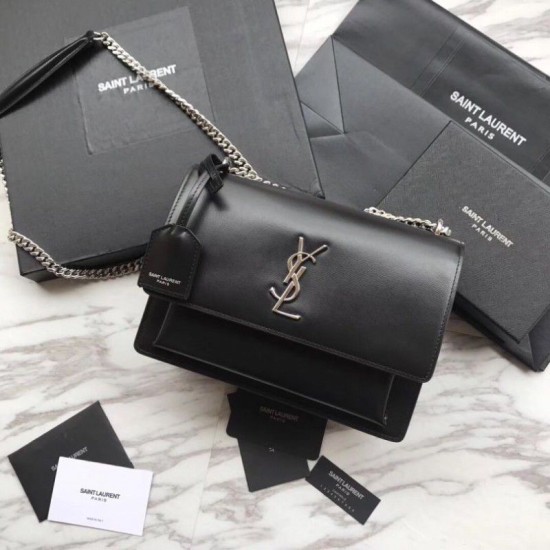 Replica YSL Saint Laurent Medium Sunset Bag Smooth Leather Black Silver Hardware Replica YSL Saint Laurent Medium Sunset Bag Smooth Leather Black Silver Hardware