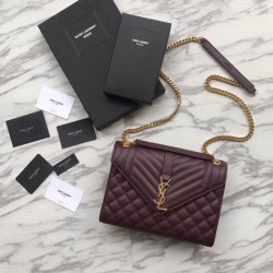 Fake YSL Saint Laurent Envelope Small Bag Grain Embossed Claret Replica