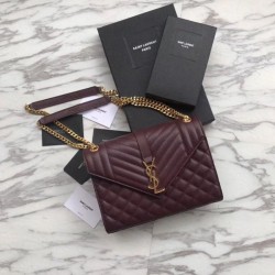 Fake YSL Saint Laurent Envelope Small Bag Grain Embossed Claret Replica