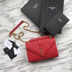 Replica YSL Saint Laurent Envelope Small Bag Grain Embossed Red