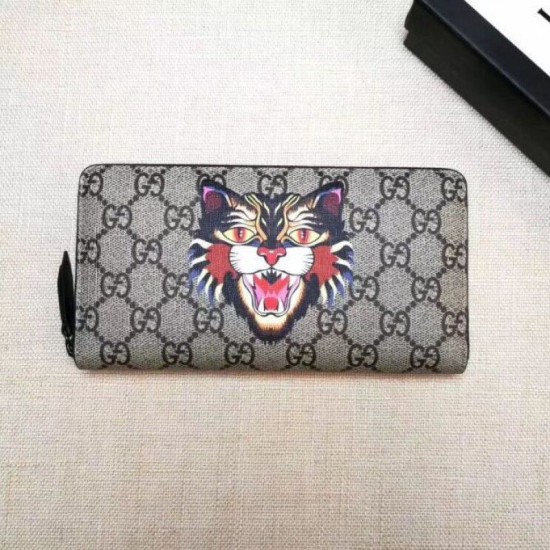 Replica Gucci Cat Print GG Supreme Zip Around Wallet 451273