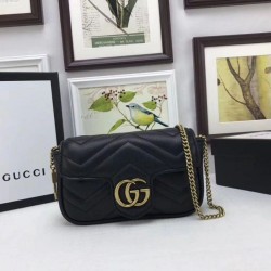 Replica Gucci GG Marmont matelasse Leather Super Mini Bag 476433 Black