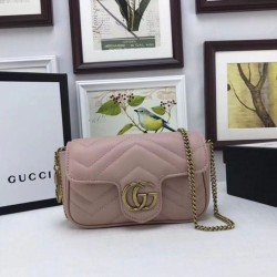 Fake Gucci GG Marmont matelasse Leather Super Mini Bag 476433 Pink Replica